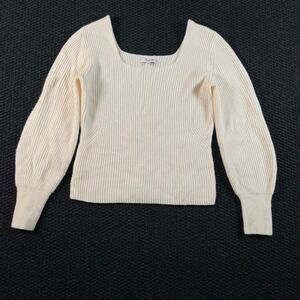 Madewell Cream Ribbed Knit Square Neckline Sweater Women's Size‎ Medium